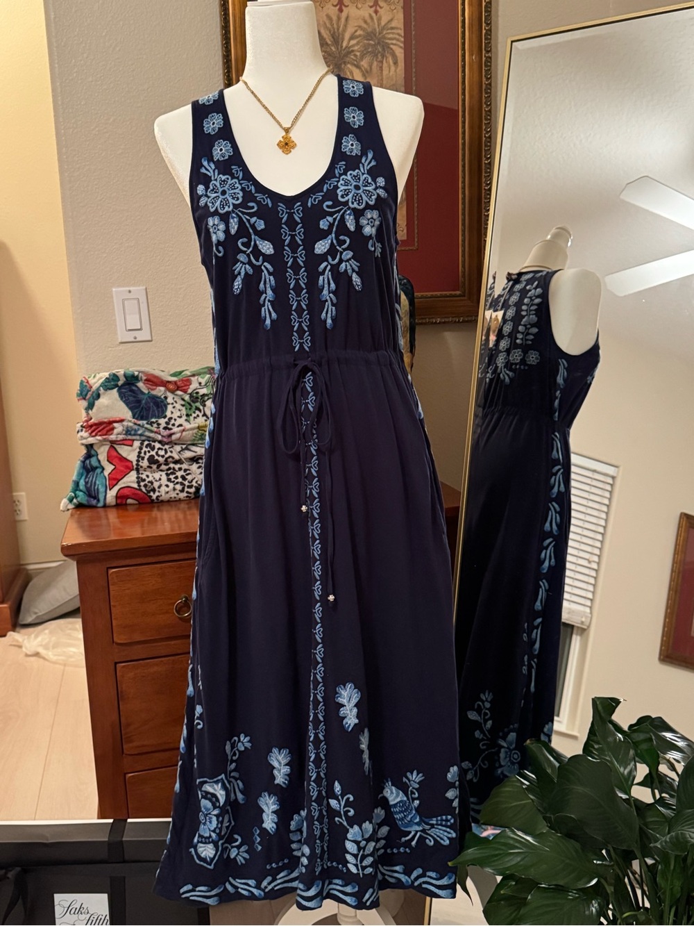 Johnny Was Cotton Midi Dress with Embroidery NWT